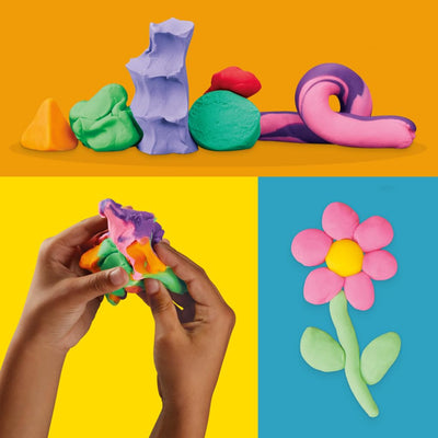Play‑Doh comparación de tamaños indicando 4 oz y 2 oz