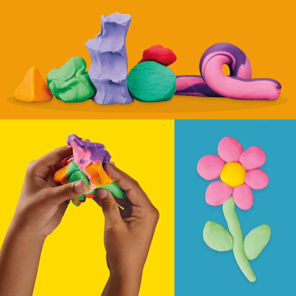 Play‑Doh comparación de tamaños indicando 4 oz y 2 oz