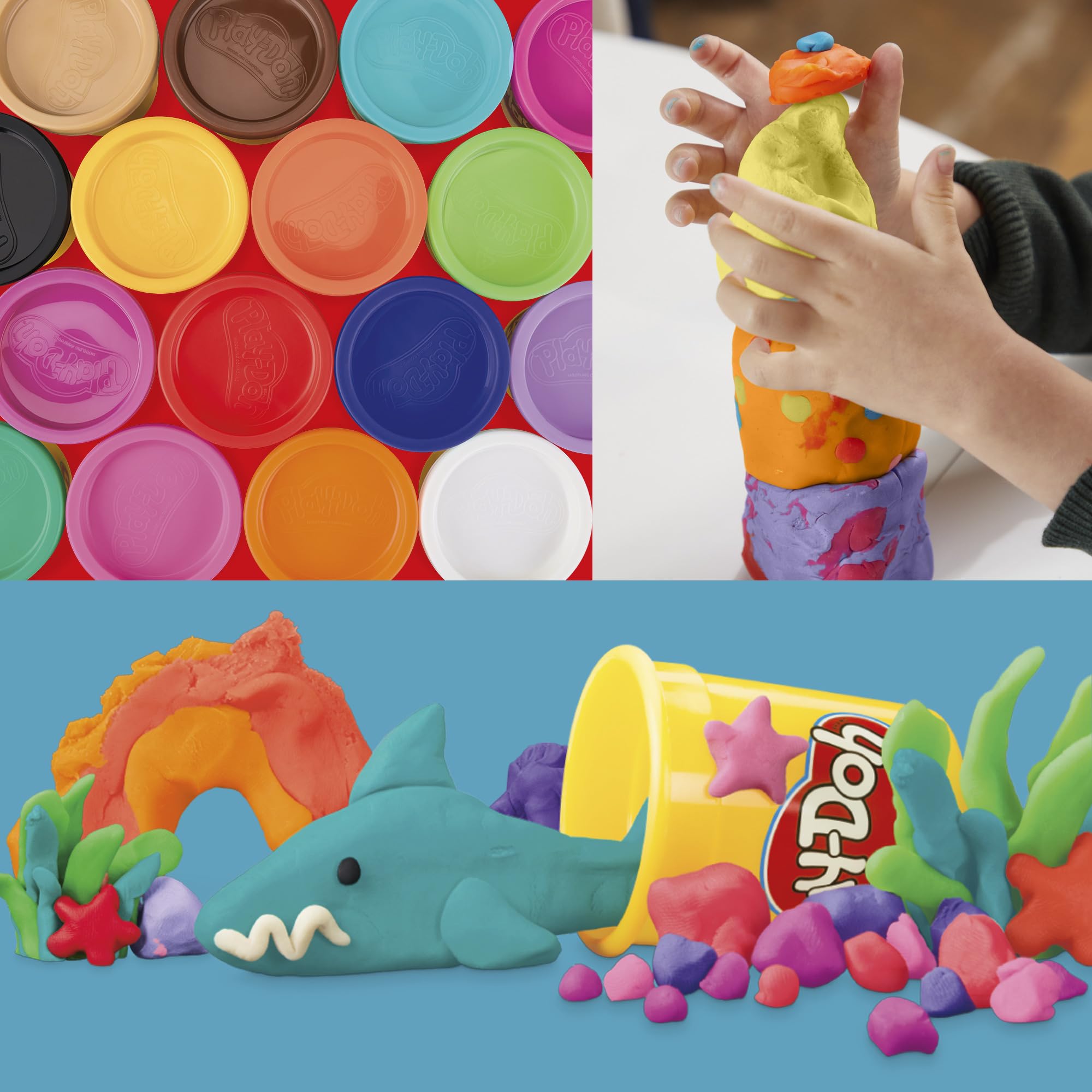 Play‑Doh etiqueta y empaque destacando contenido y cantidad