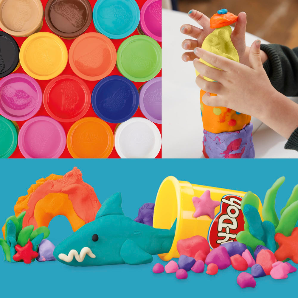 Play‑Doh etiqueta y empaque destacando contenido y cantidad