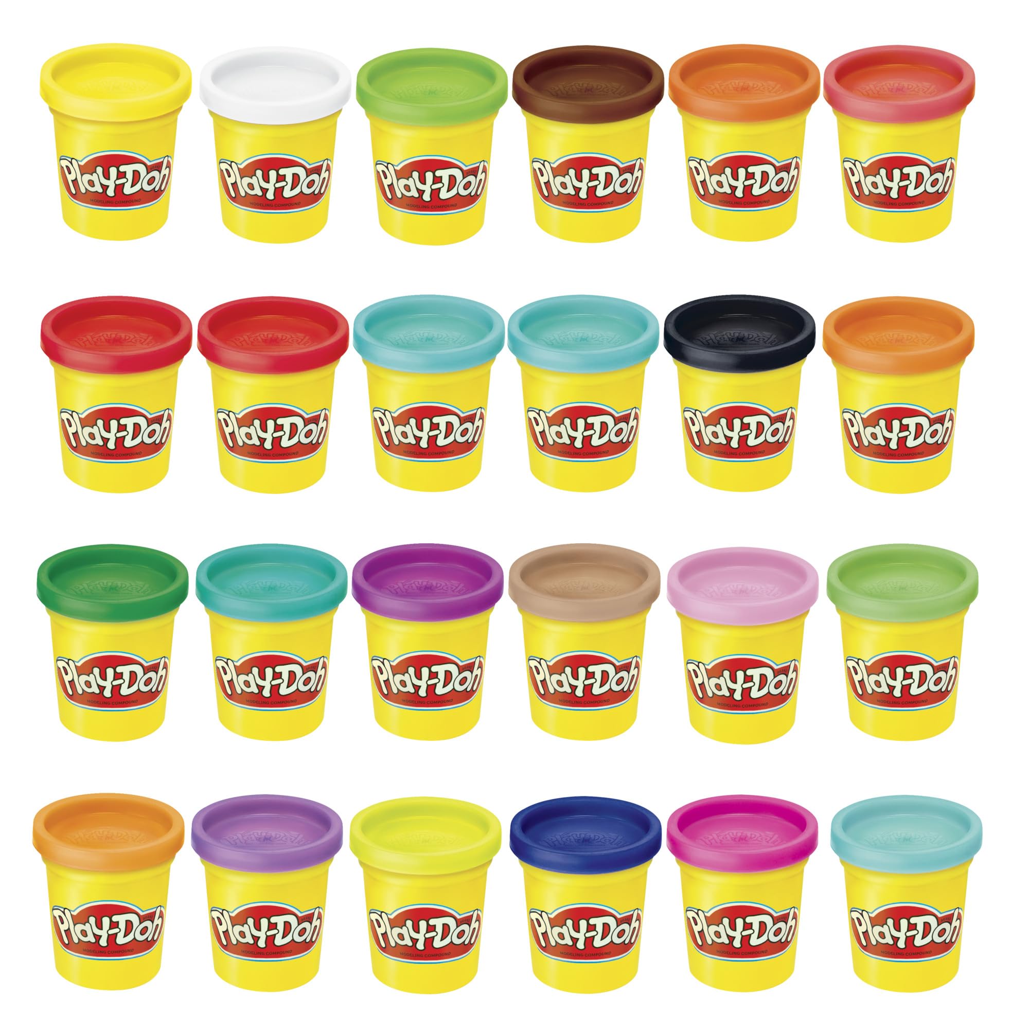 Play-Doh pack frontal mostrando 24 colores para inspiración creativa