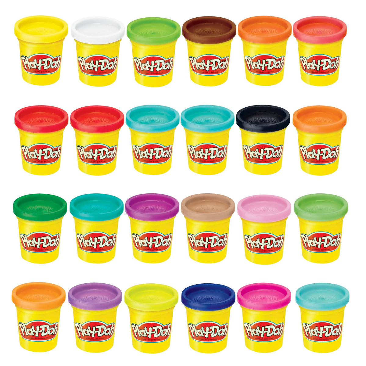 Play-Doh pack frontal mostrando 24 colores para inspiración creativa