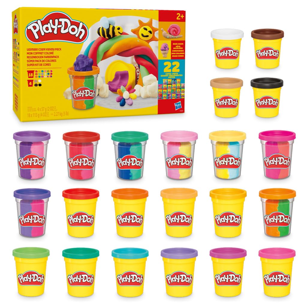 Play‑Doh frontal con 22 latas mostrando variedad y ahorro