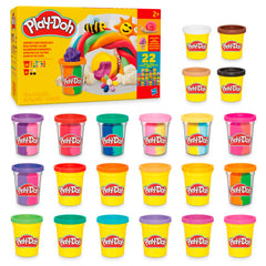 Play‑Doh frontal con 22 latas mostrando variedad y ahorro