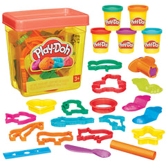 Play‑Doh vista frontal del contenedor con tapa, organización práctica
