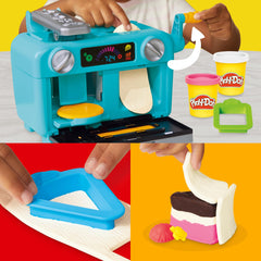 Closeup of a colorful Play‑Doh cake slice from Play‑Doh set, highlighting layered texture and detail