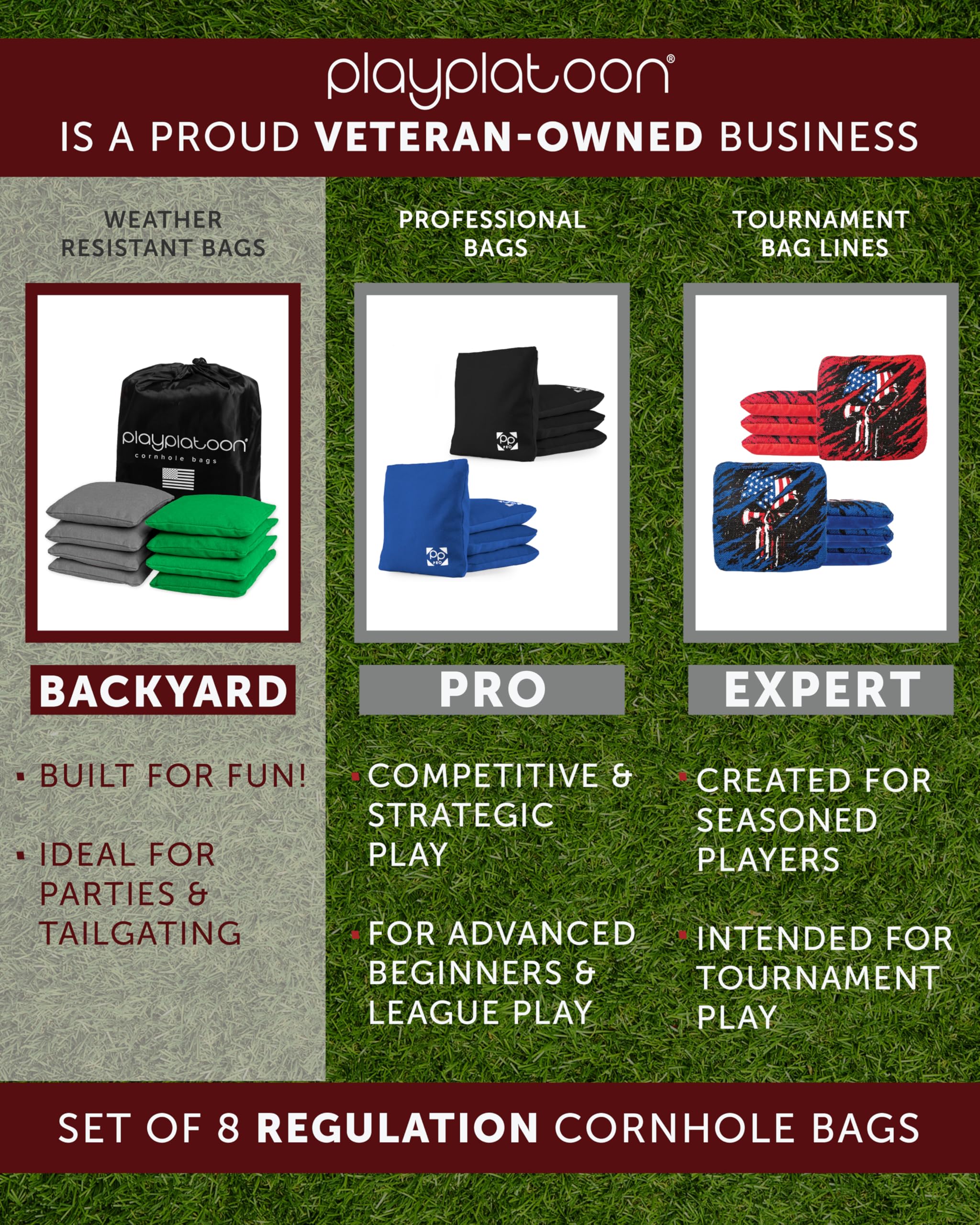 Play Platoon four red and four blue bags arranged for easy team setup