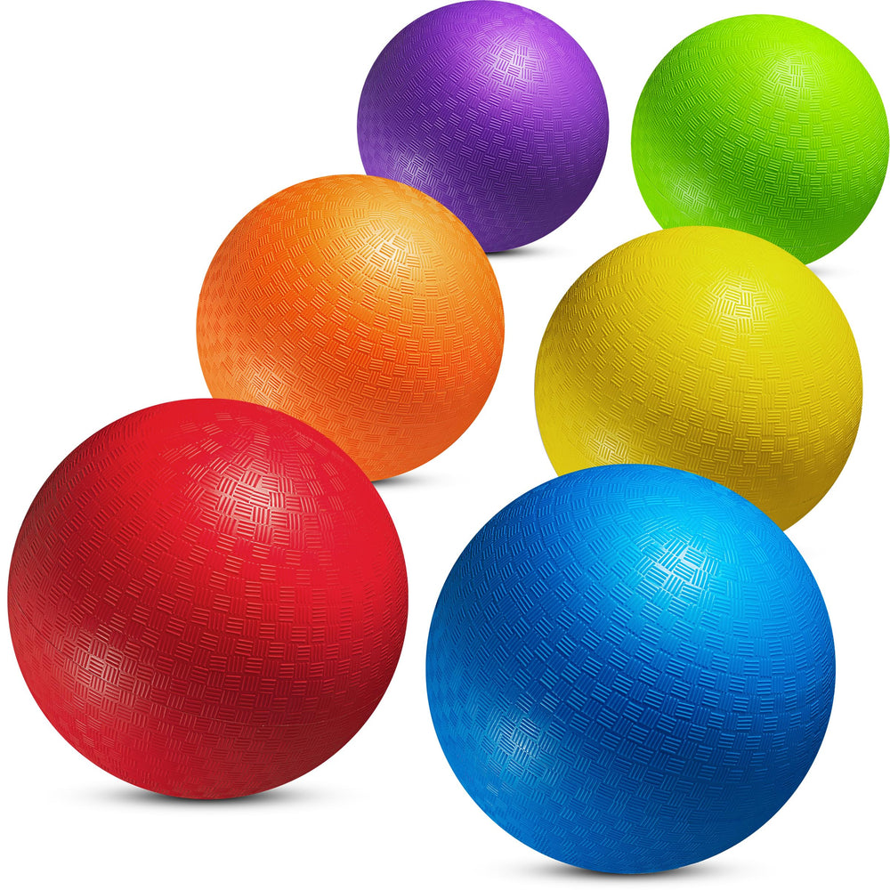 PlayBolt frontal del paquete de seis pelotas mostrando colores y diseño, ideal para recreo