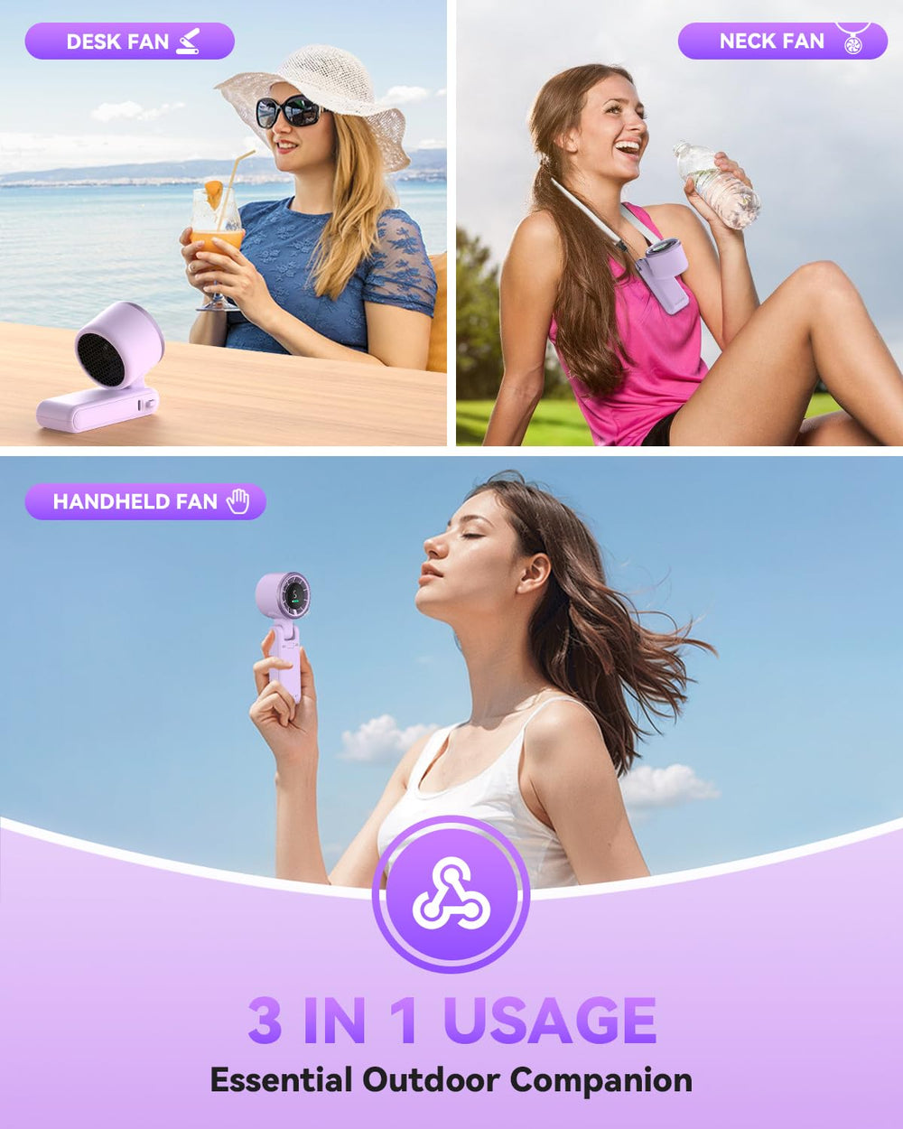 PlayHot ventilador en mano al aire libre proporcionando frescura inmediata