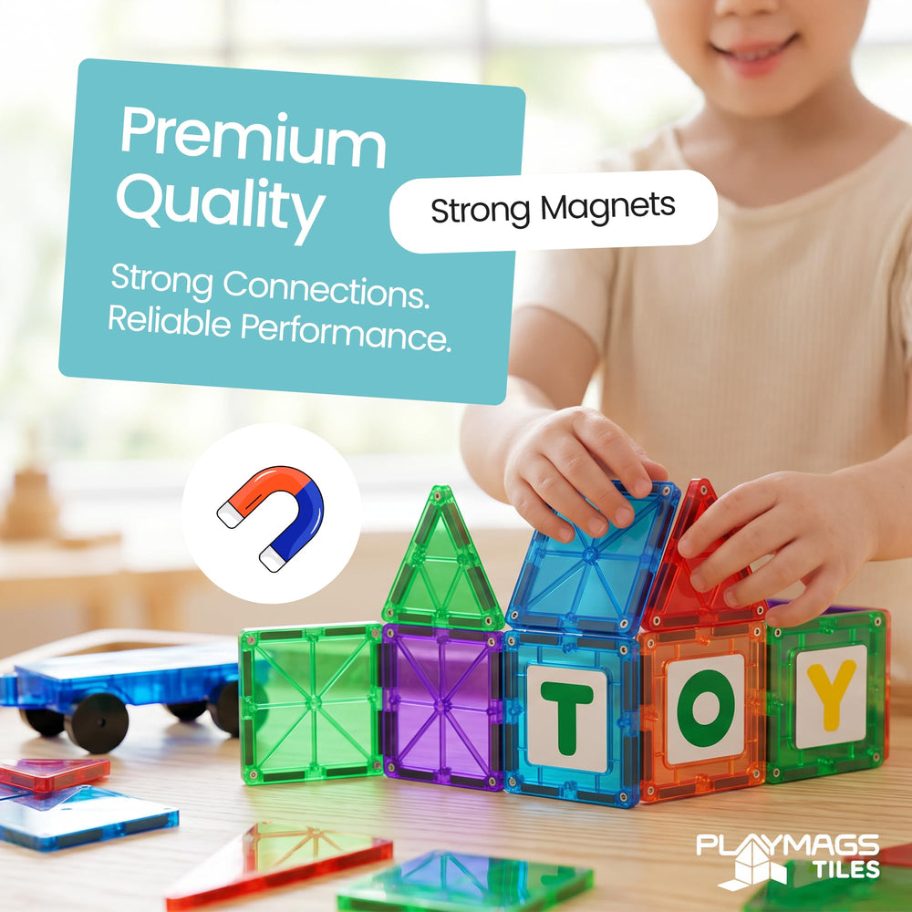 Playmags comparación con manos infantiles mostrando tamaño apto para niños