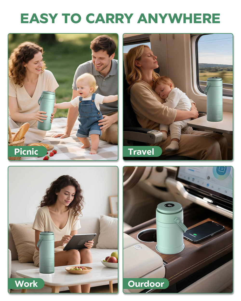PLOSIF cooler placed in car cup holder demonstrating convenient travel use