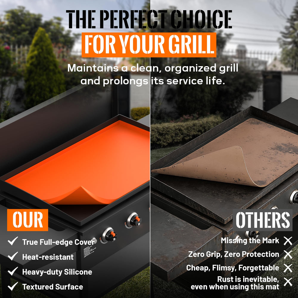 PLOSIF mat on backyard griddle demonstrating weather protection and style