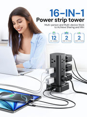 Pluackg detalle de puertos con USB-C y USB-A para carga rápida y múltiple