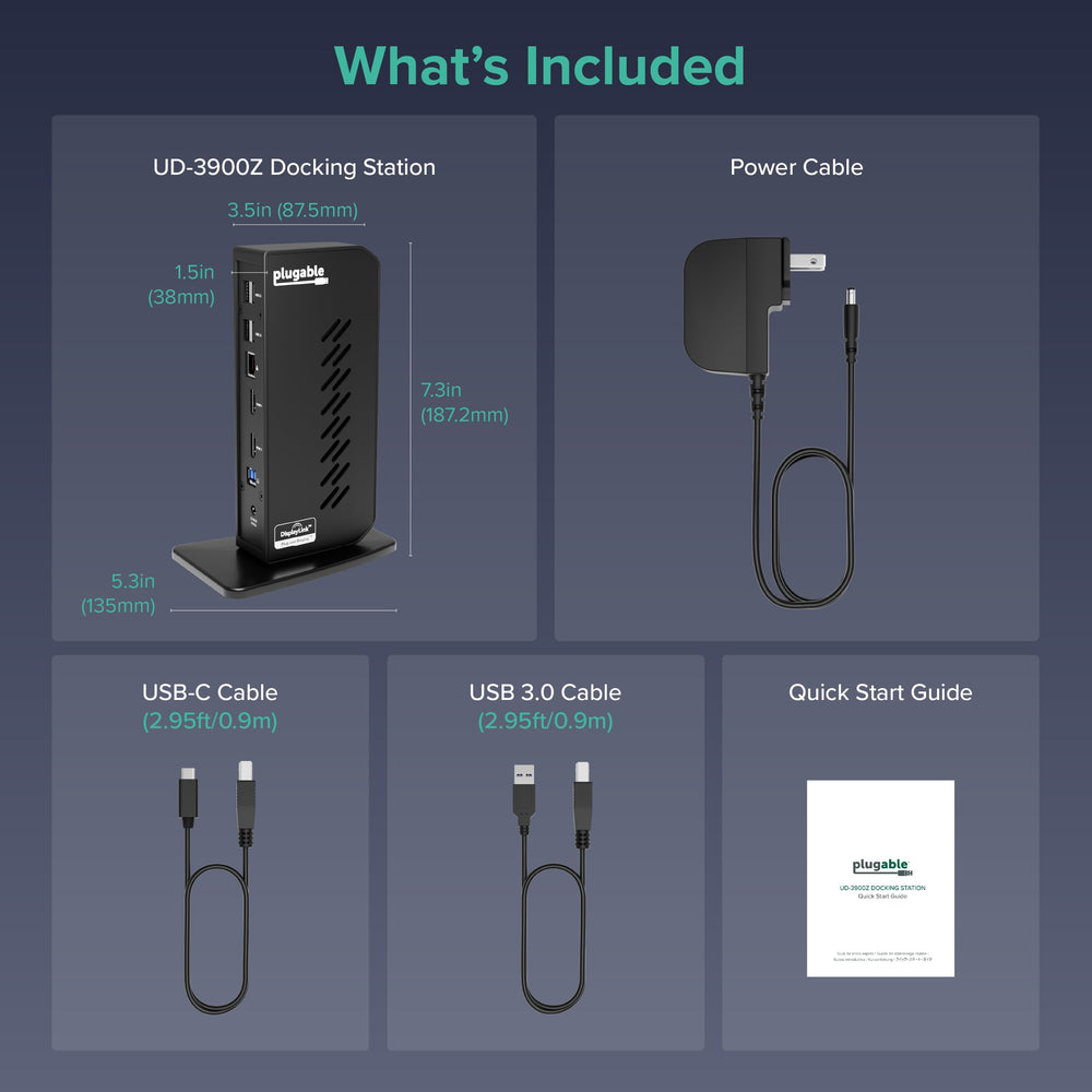 Plugable retail packaging with cables included highlighting ready-to-deploy IT convenience