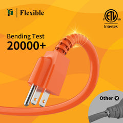 PLUGTUL cable en uso en jardín alimentando cortacésped eficientemente