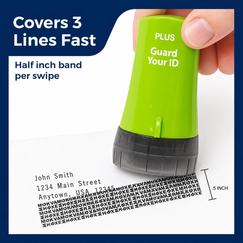 PLUS roller in hand demonstrating quick, quiet protection for mail