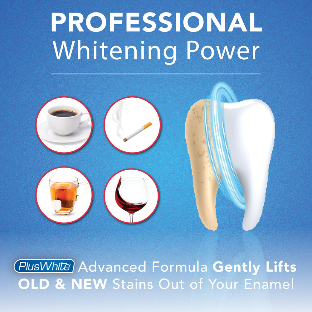 Plus White being applied to toothbrush for easy at-home whitening benefit