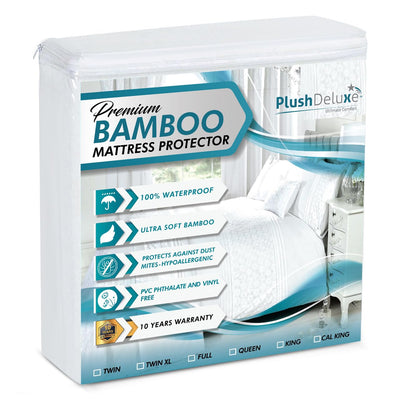PlushDeluxe front packaging showing Twin XL protector and benefits