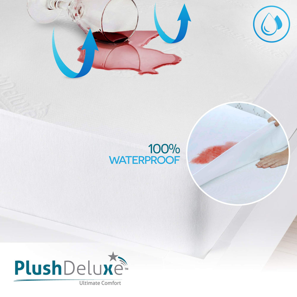 PlushDeluxe corte que revela la membrana impermeable y protección efectiva