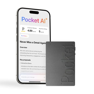 Pocket front view in space grey showing compact recorder and clear design benefit portability