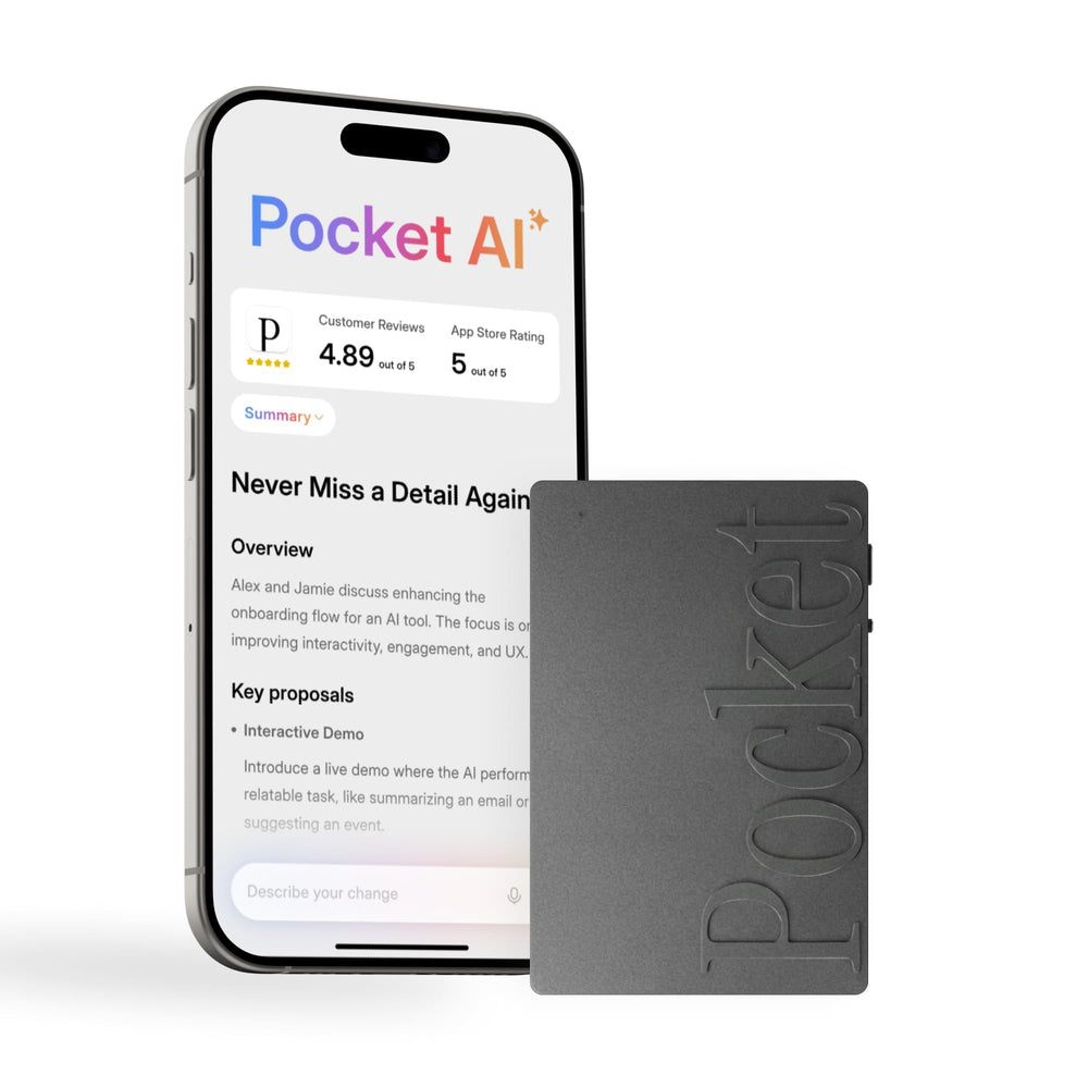 Pocket front view in space grey showing compact recorder and clear design benefit portability