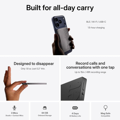 Pocket attached to iPhone with MagSafe for hands-free recording and convenient placement
