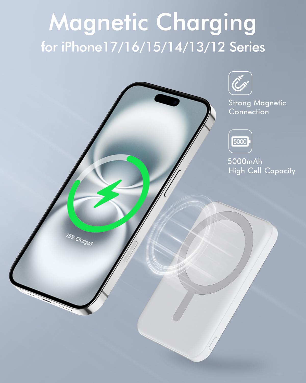 podoru adherido a iPhone demostrando carga inalámbrica segura y estable