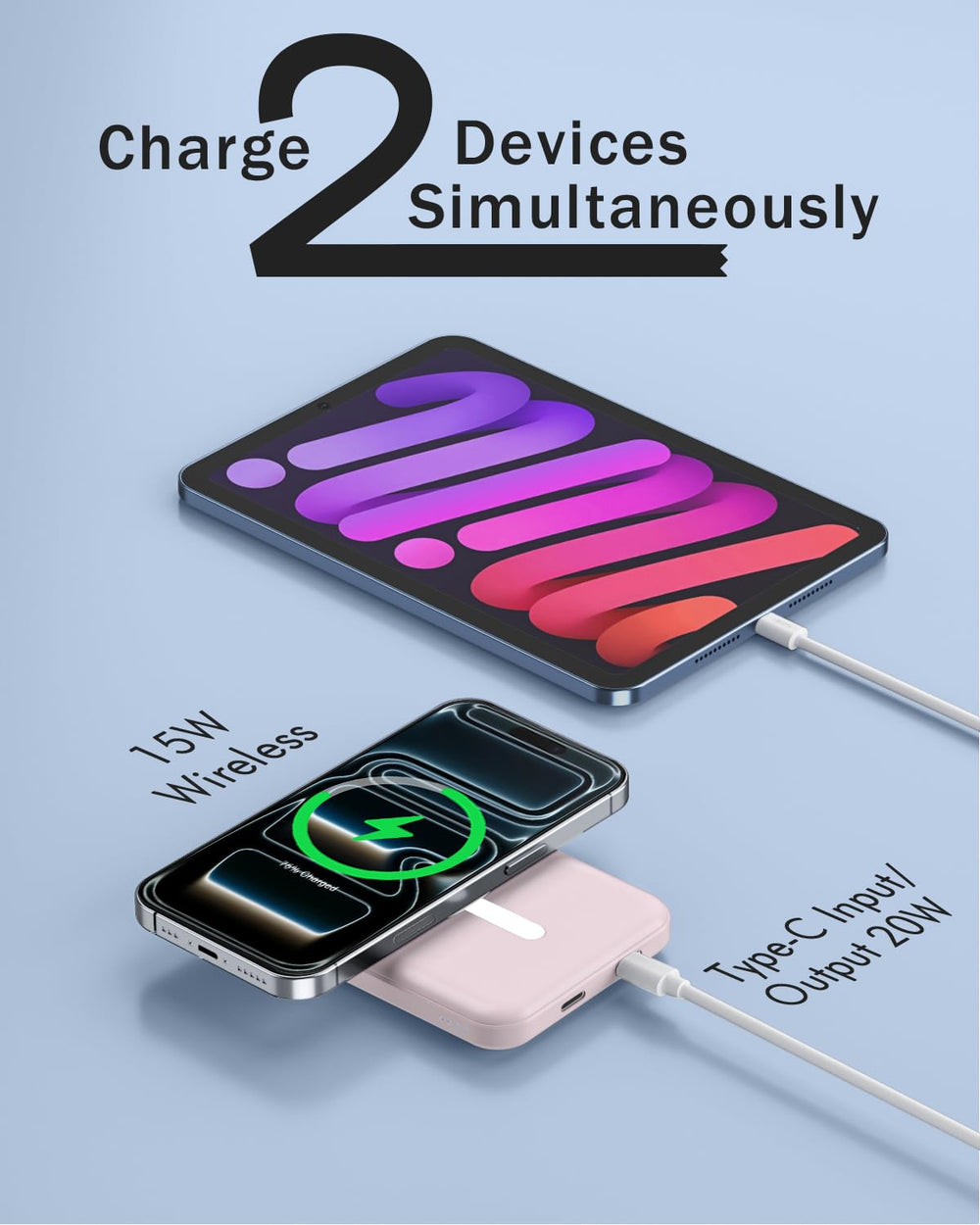 podoru puertos USB‑C y Lightning visibles para carga rápida y versátil