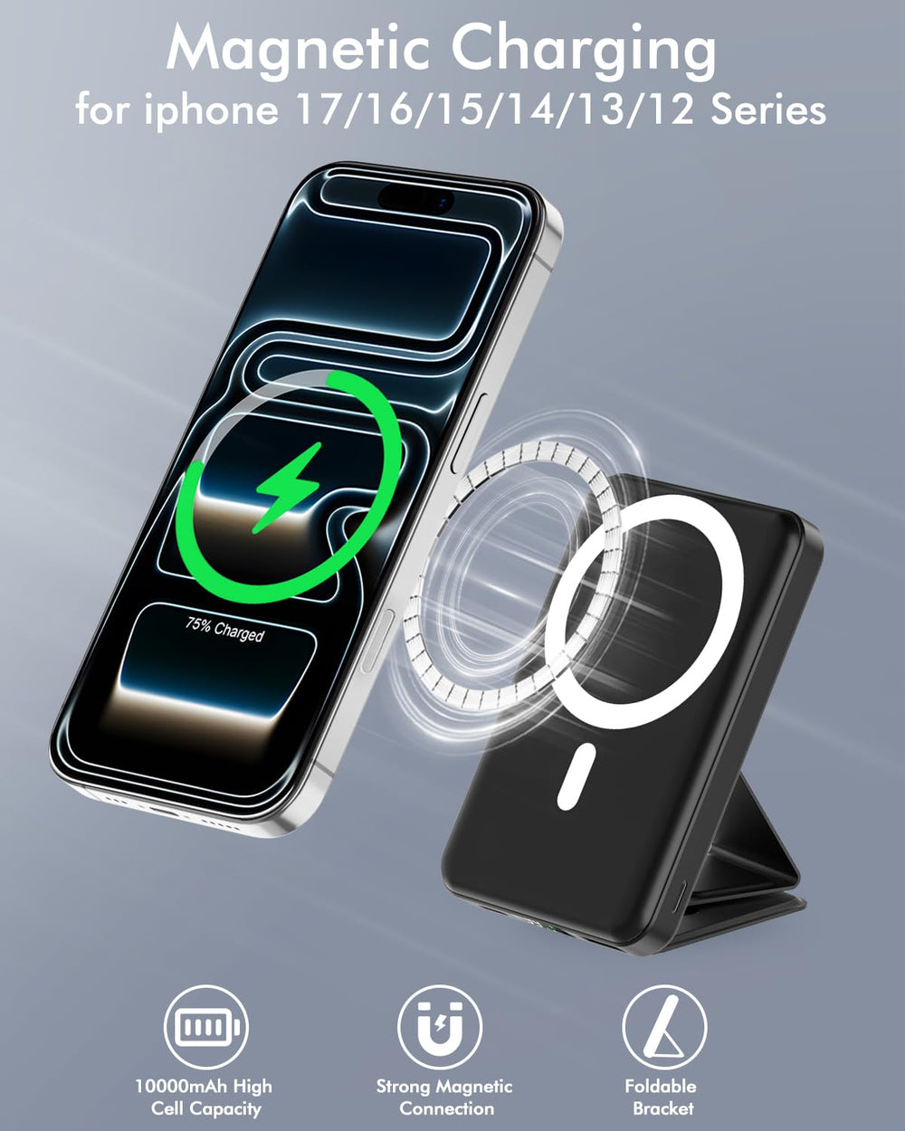 podoru soporte plegable sosteniendo iPhone para uso cómodo mientras carga