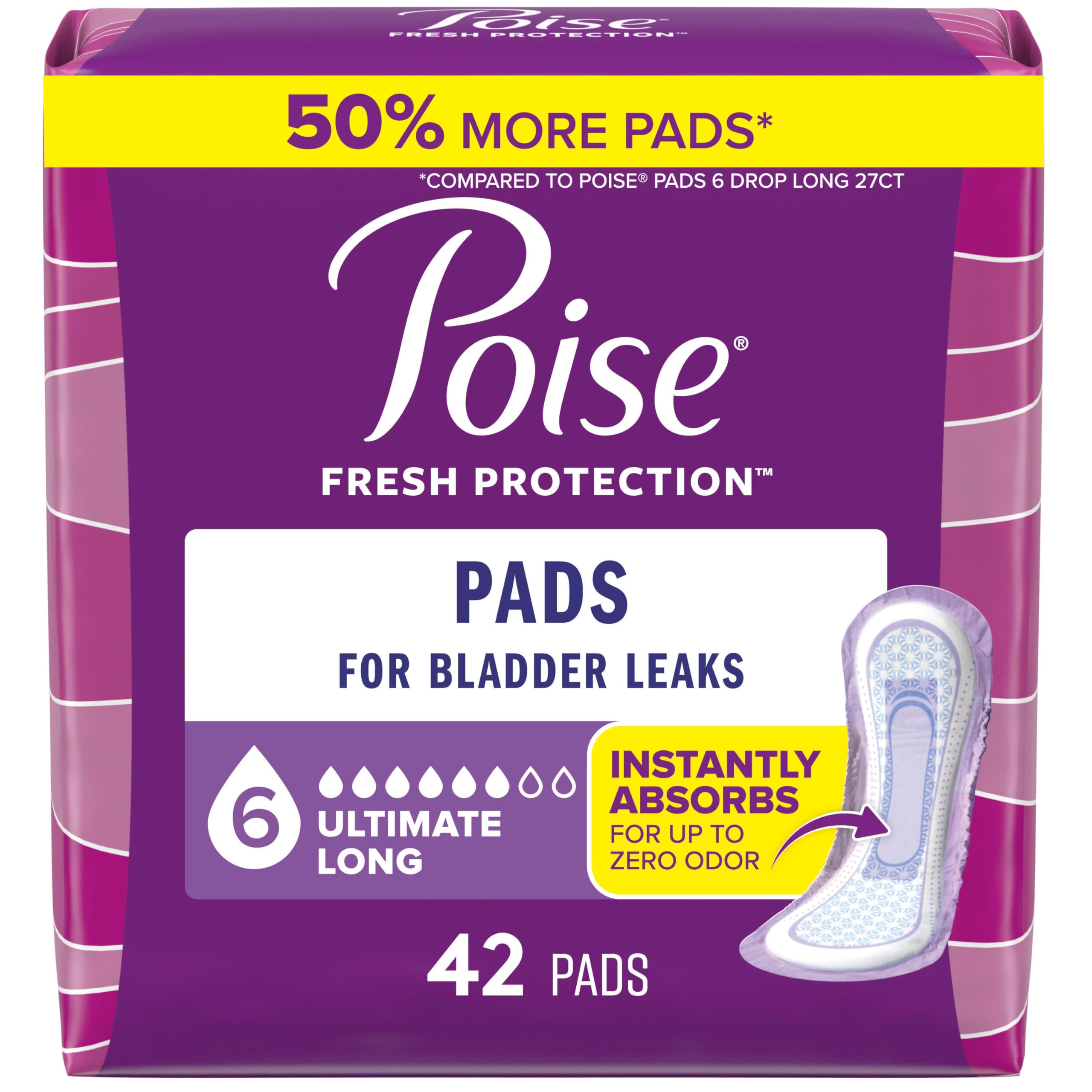 Poise empaque frontal largo 42 unidades mostrando cantidad y formato