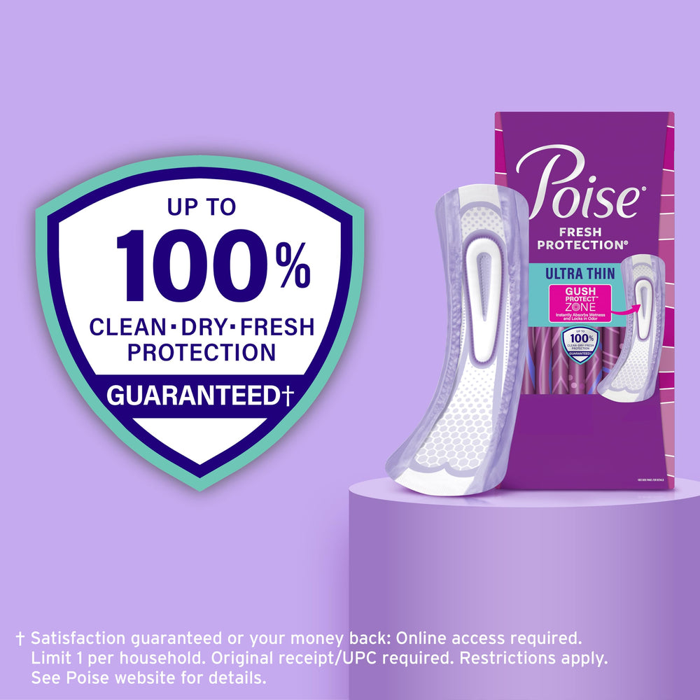Poise mujer activa usando producto para movimiento seguro y discreto