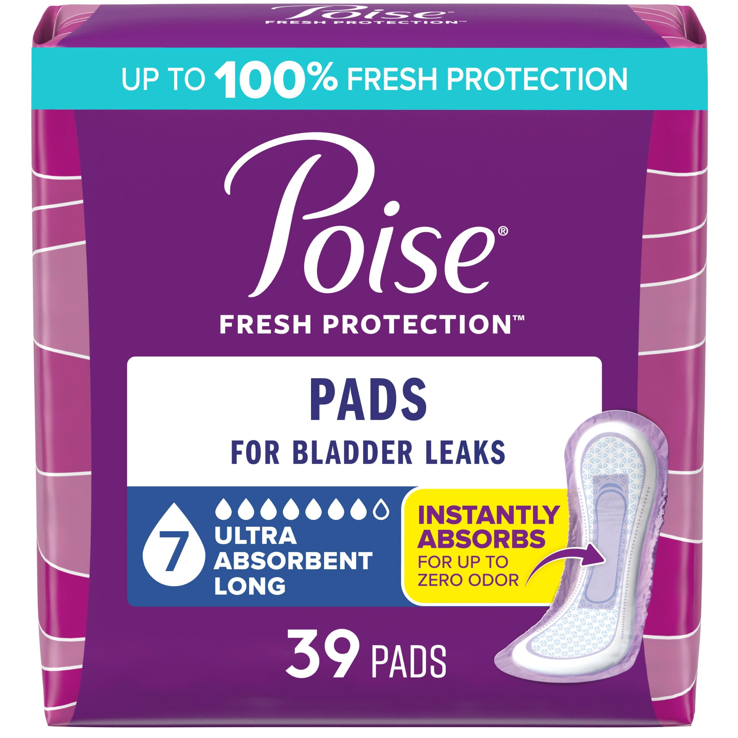 Poise frontal del empaque mostrando 39 unidades y absorción 7 Drop, protección confiable
