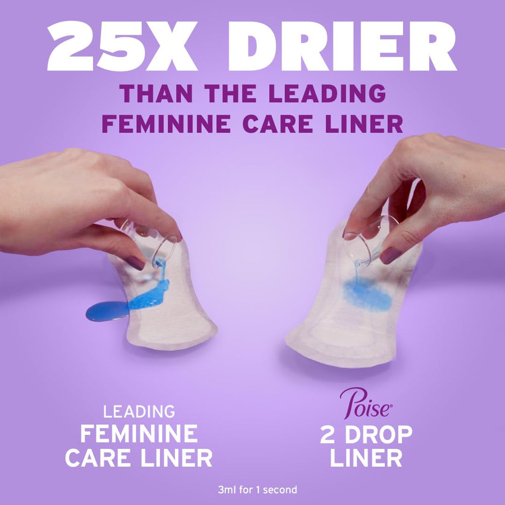 Poise liners next to ruler for size comparison and clear long coverage