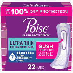 Poise empaque frontal mostrando 22 compresas y beneficio de alta absorción