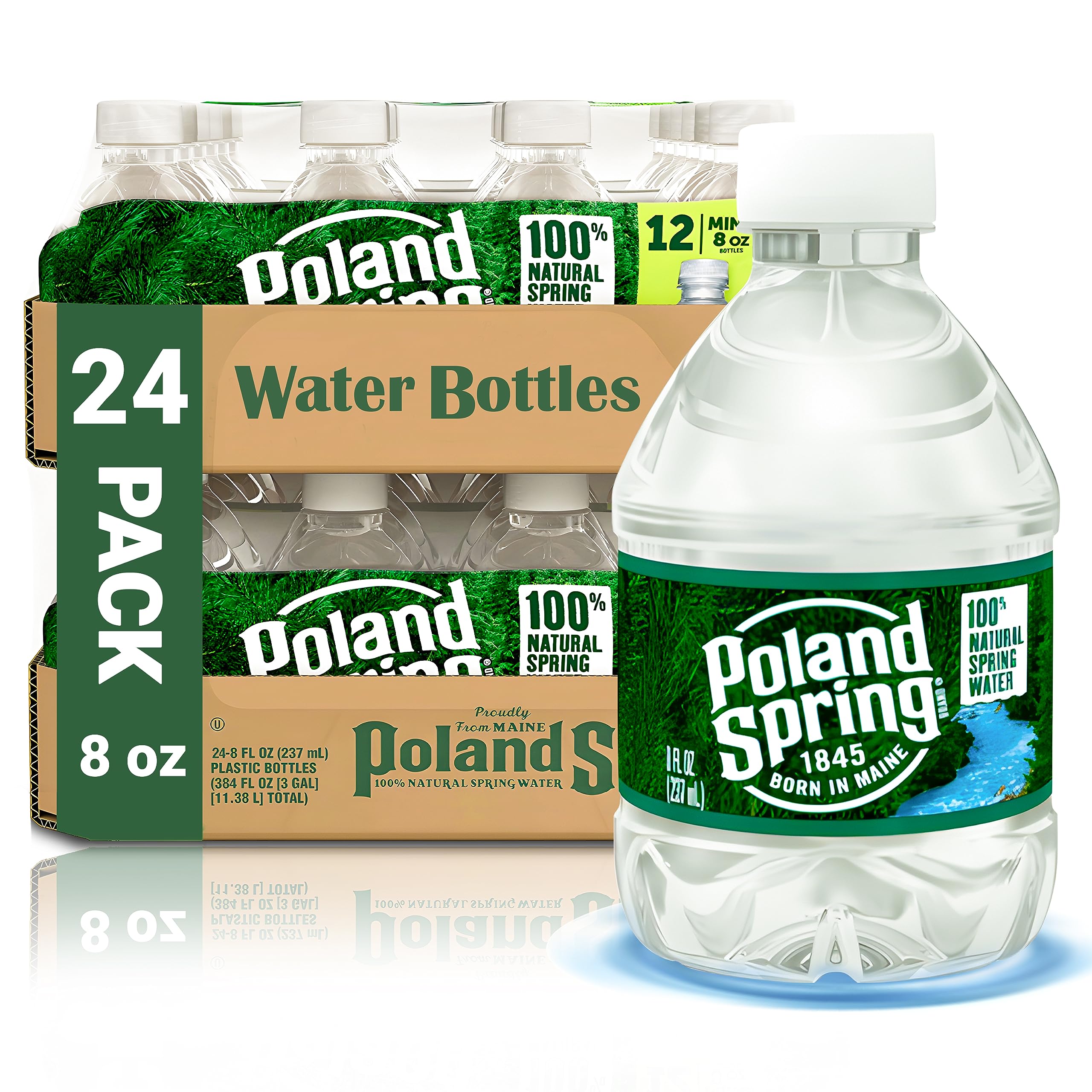 Poland Spring frontal del pack mostrando 24 botellas Macouba, práctico para eventos