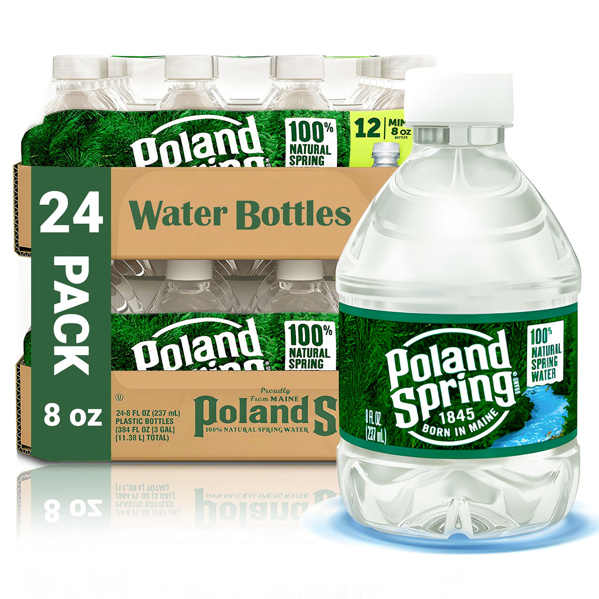 Poland Spring frontal del pack mostrando 24 botellas Macouba, práctico para eventos