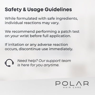 POLAR HAIR CARE detalle de etiqueta indicando sin amoníaco y beneficios