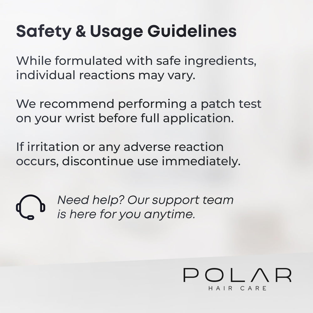 POLAR HAIR CARE detalle de etiqueta indicando sin amoníaco y beneficios