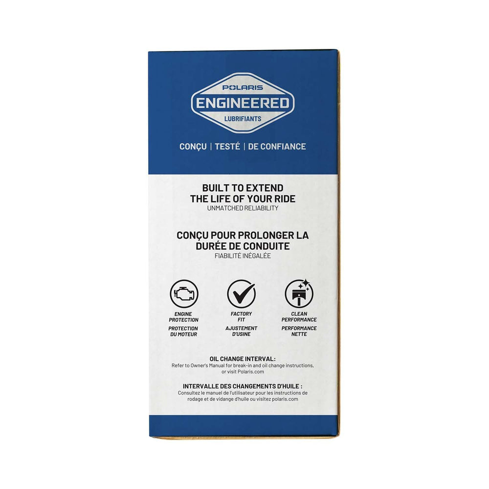 Polaris oil label and specifications close-up, highlighting viscosity and temperature range