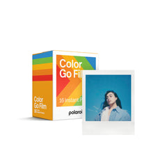 Polaroid Go paquete frontal mostrando 16 fotos listo para usar