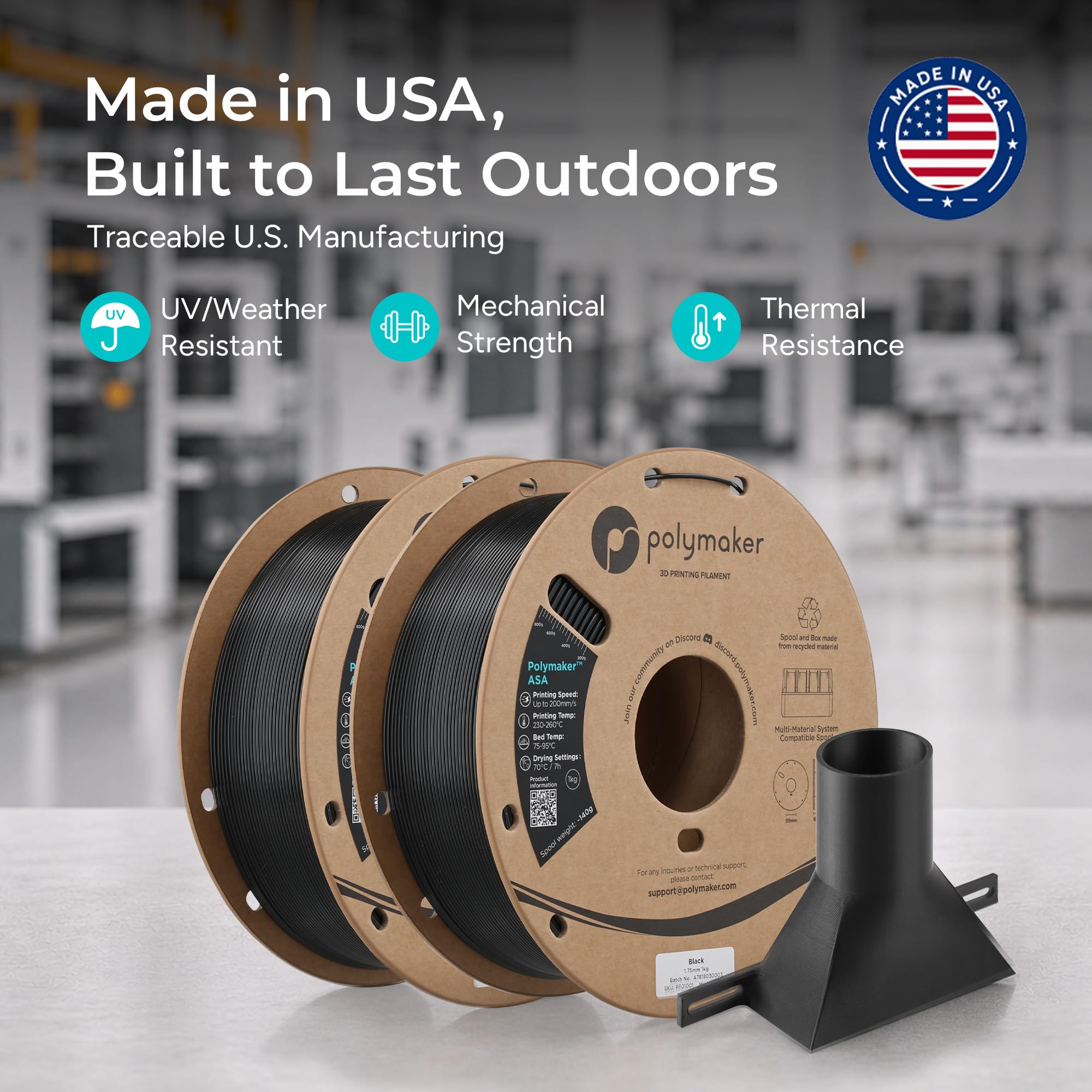 Polymaker ASA textura de superficie impresa que muestra buen acabado y resistencia