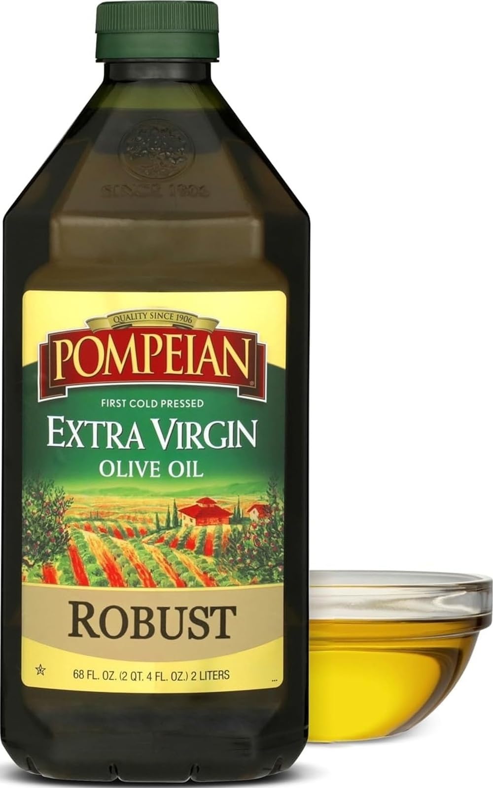 Pompeian botella frontal 2 L mostrando marca y color intenso
