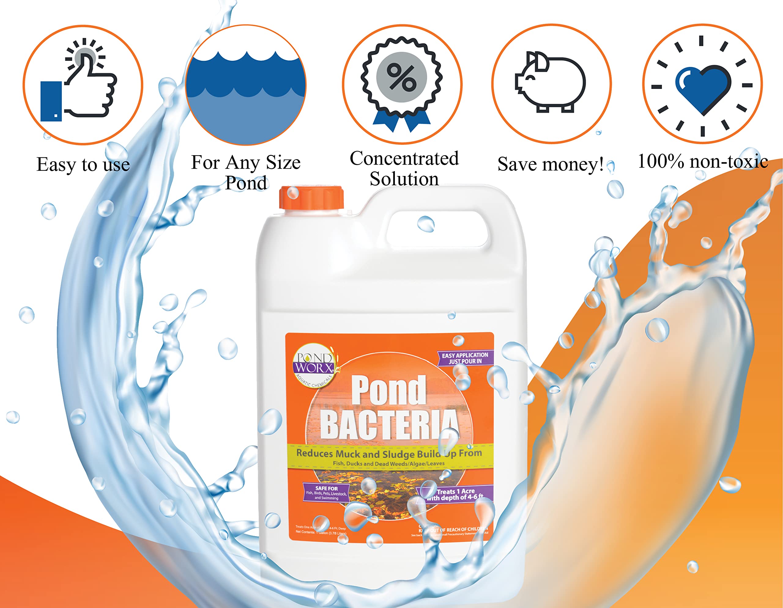 PondWorx galón junto a una regla para comparar volumen y escala