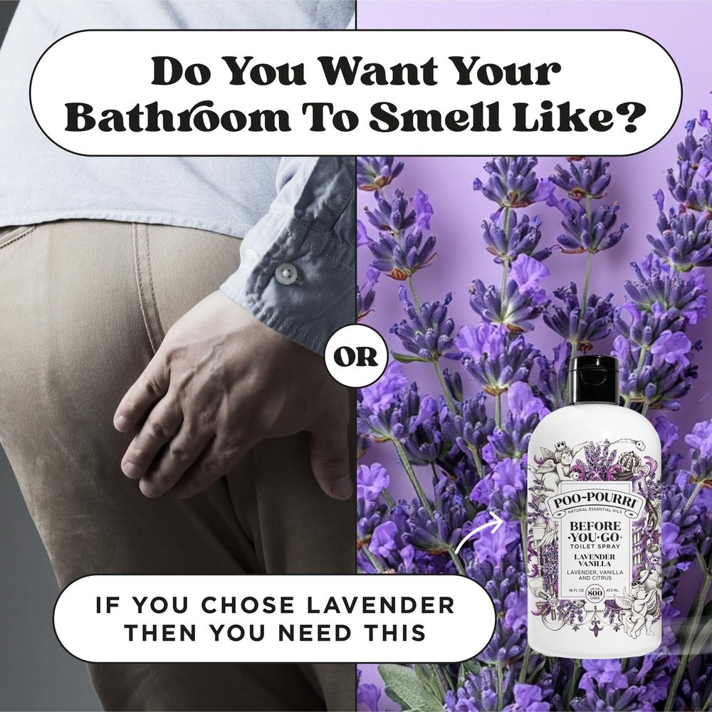 Hand holding Poo-Pourri refill to show bottle size and long-lasting supply