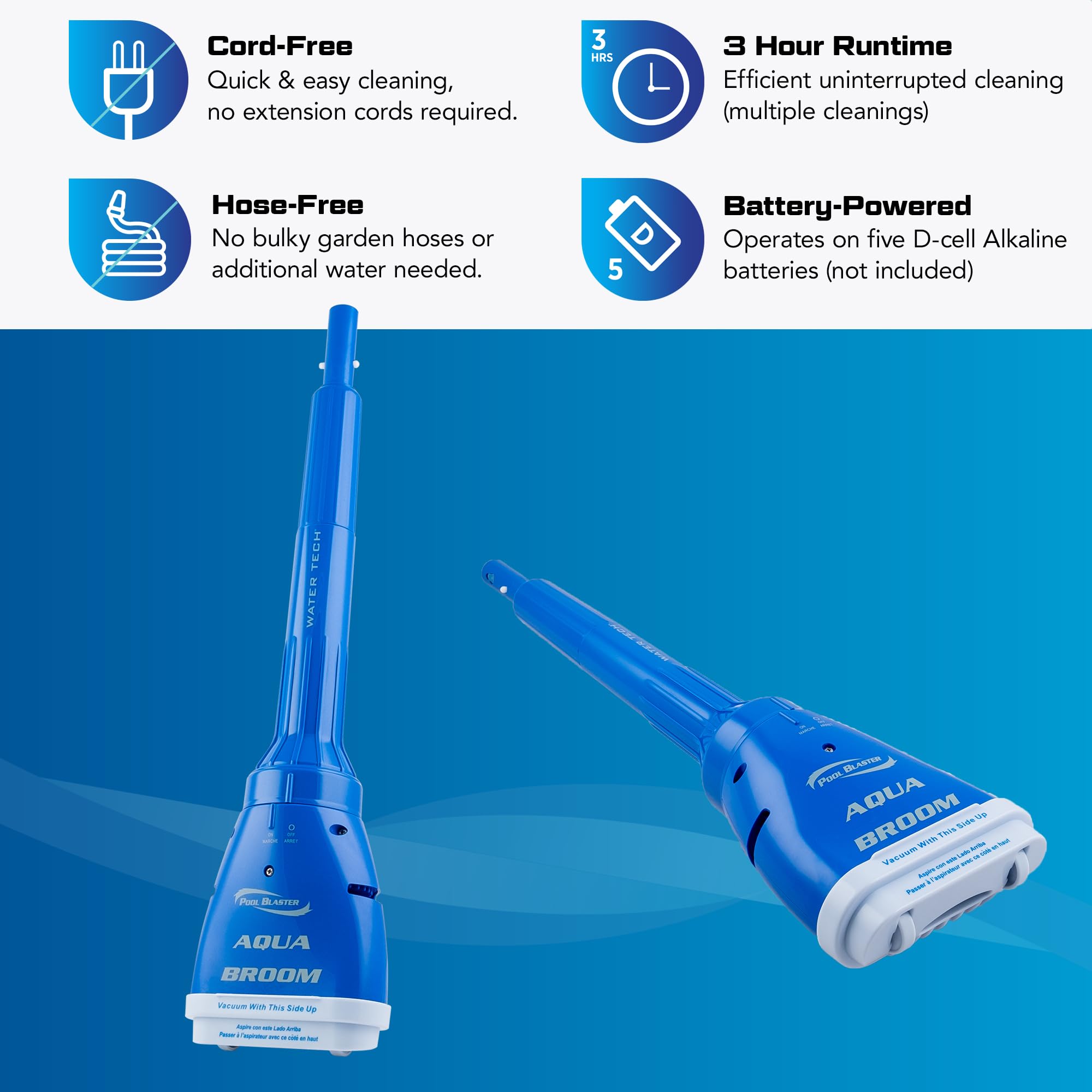 POOL BLASTER acoplado a palo telescópico con adaptador, mayor alcance