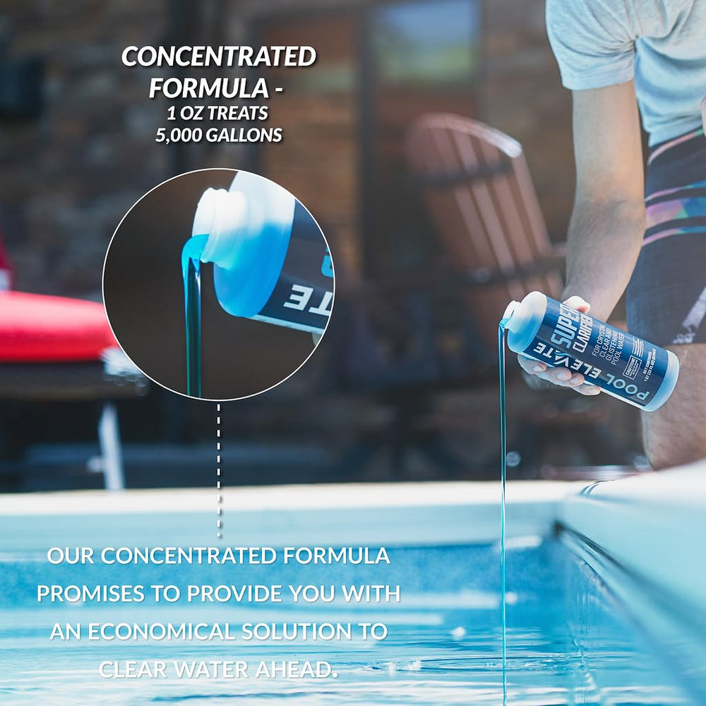 Detalle del líquido clarificador POOL ELEVATE destacando su textura concentrada