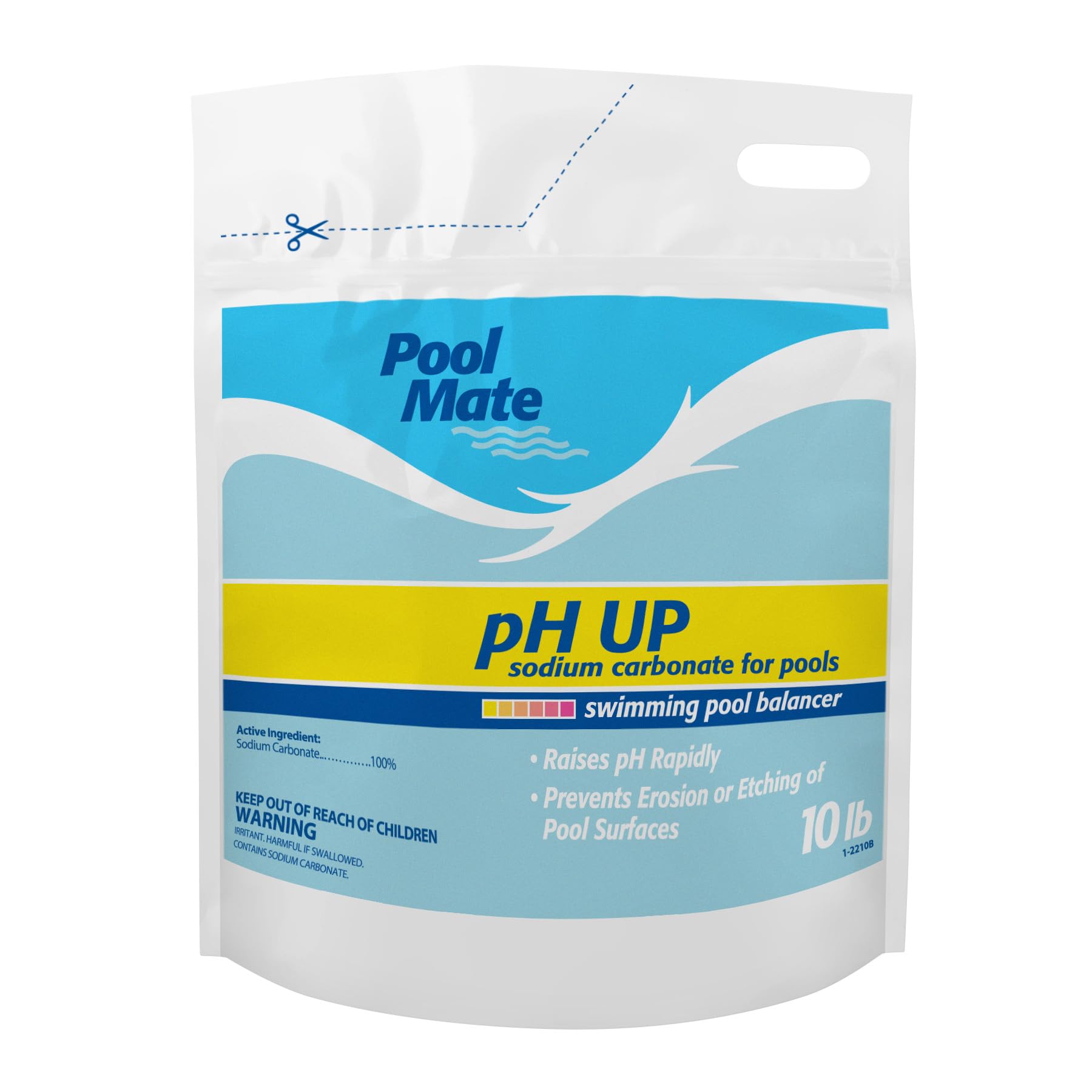 Pool Mate front packaging showing 10-pound bag and clear label benefits