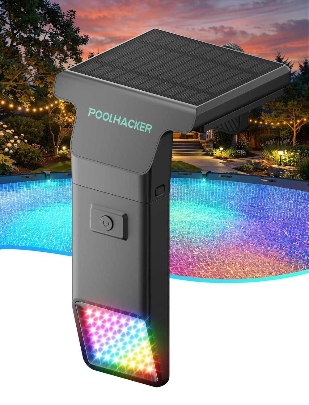 POOLHACKER front view mounted on pool rail showing easy installation and clean look