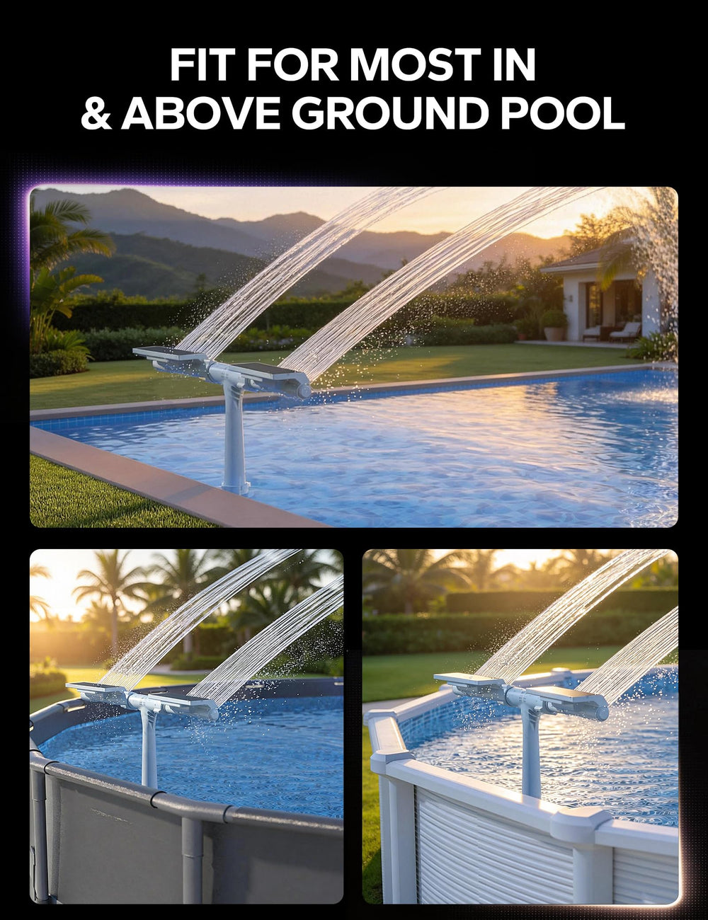 POOLHACKER lifestyle evening poolside scene conveying ambiance and hassle-free setup