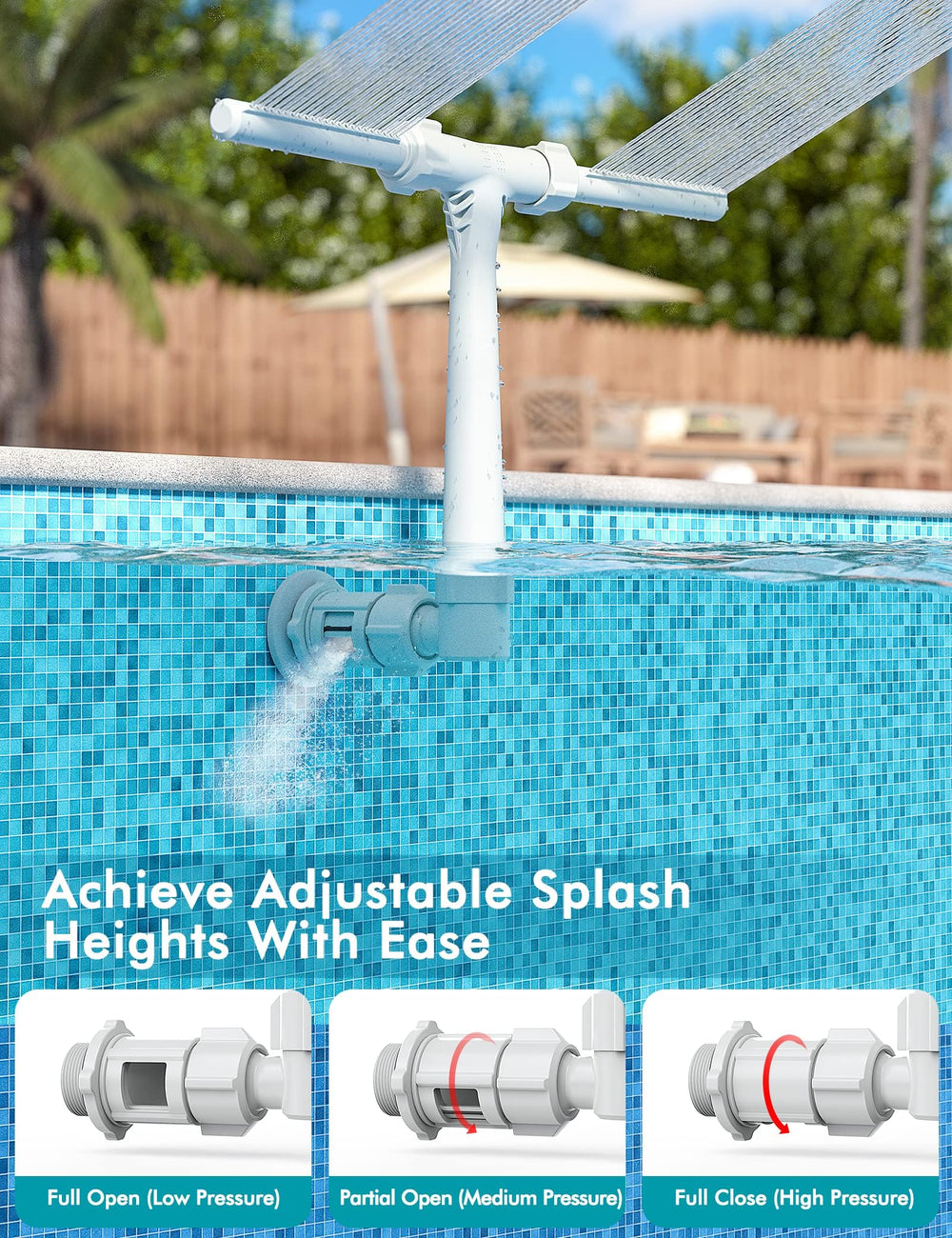 POOLHACKER wide shot of dual sprays in action creating cooling mist and visual motion